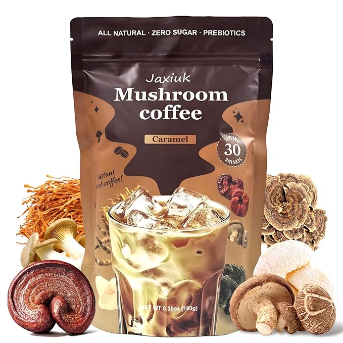 2025 NEW Mushroom Coffee – Organic 6-Mushroom Blend with Lion’s Mane, Reishi & Cordyceps | Instant Coffee Powder (30 Servings)