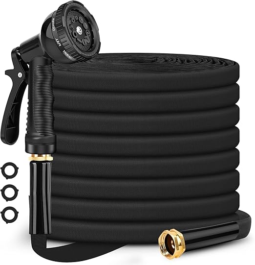 100ft Non-Expanding Garden Hose – Lightweight, Kink-Free Water Hose with 10-Function Nozzle for Lawn, Car Wash & Outdoor Use  Bullet Points: