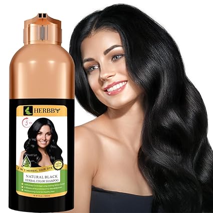 HERBBY Hair Color Shampoo – Natural Black Gray Coverage with 9 Herbal Extracts | Long-Lasting (6-8 Weeks) Dye & Conditioner (500ml)