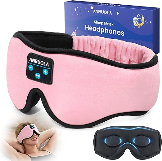 Bluetooth Sleep Headphones Mask – 3D Blackout Eye Mask with Ultra-Thin Speakers, 10-Hour Playtime for Side Sleepers, Travel & Relaxation