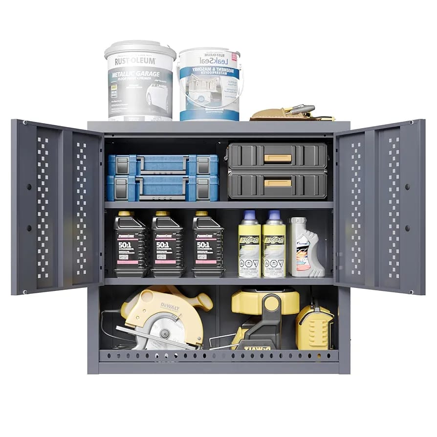Heavy-Duty Metal Wall Cabinet with Adjustable Shelf – 180lb Capacity Steel Storage Cabinet for Garage, Kitchen & Basement