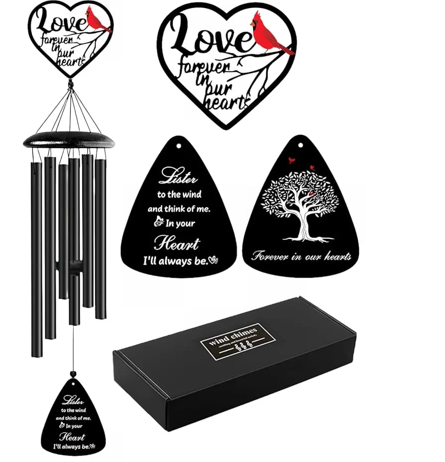 Cardinal Memorial Wind Chimes – 36″ Sympathy Gift for Loss of Loved One, Bereavement Wind Chime with Heart Topper & Adjustable Melody