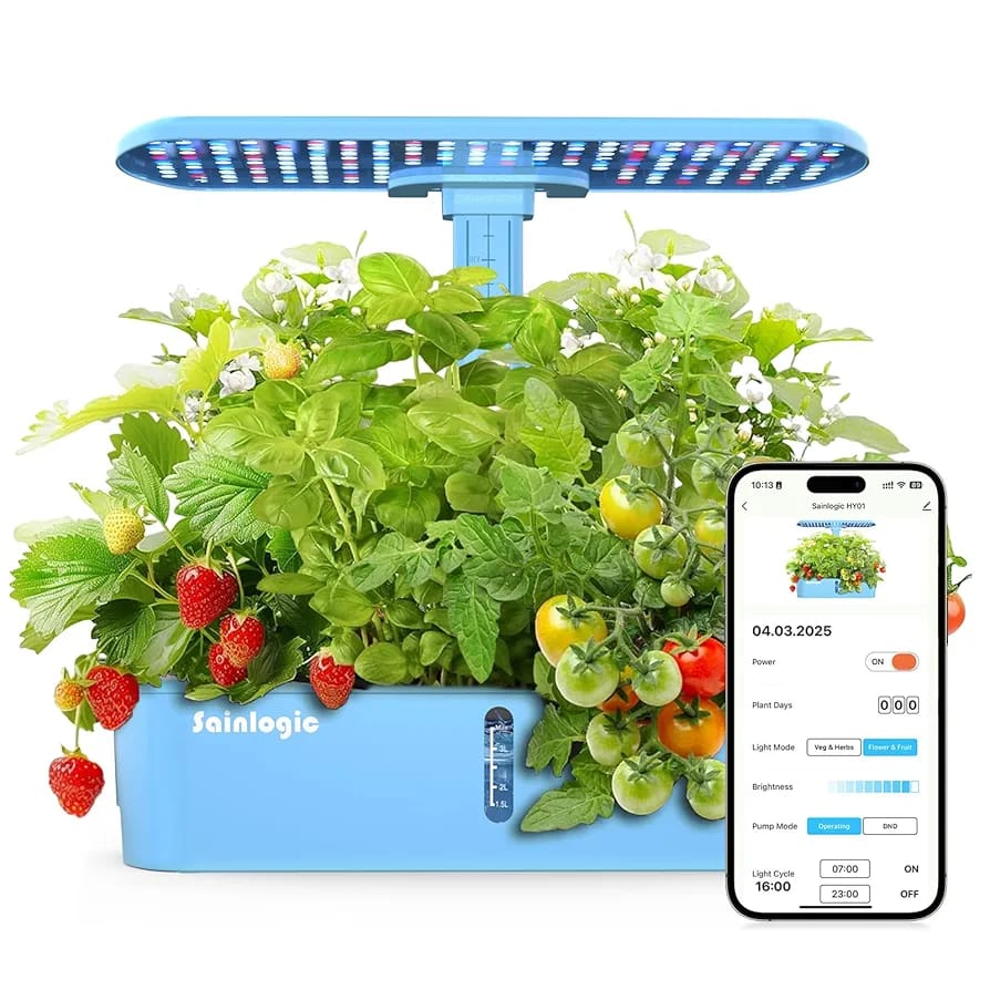 Sainlogic Smart Hydroponics Growing System – 12 Pod Indoor Garden with WiFi App, 24W LED & Quiet Pump for Herbs, Vegetables & Flowers