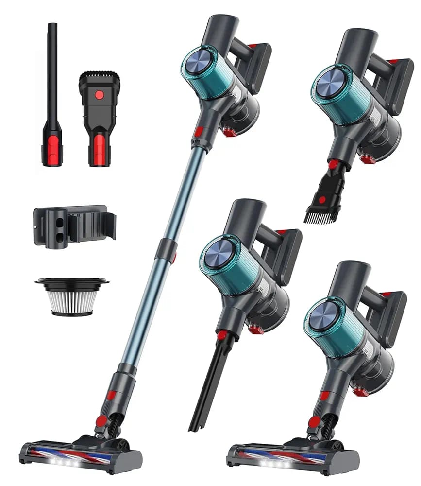 Cordless Vacuum Cleaner – 60 Min Runtime Stick Vacuum with Wall Mount, 23KPA Suction for Pet Hair/Carpet/Floor