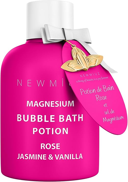 Magnesium Bubble Bath – Rose Jasmine Vanilla Foaming Bath Soak with Epsom Salt | Long-Lasting Bubbles for Muscle Relief & Stress Relief