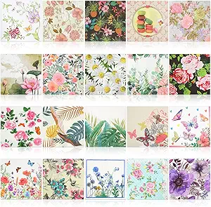40-Pack Assorted Floral Paper Napkins for Decoupage