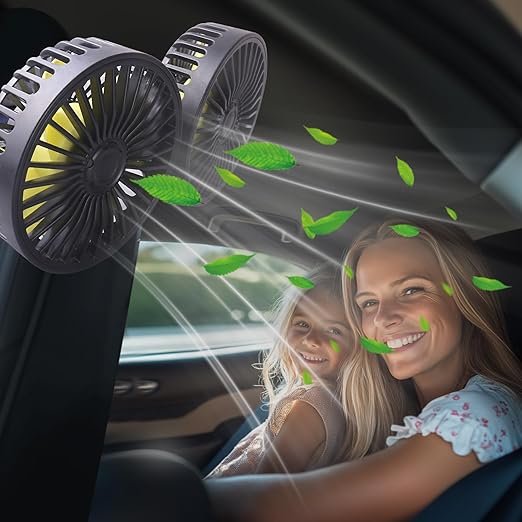 Dual Head USB Car Fan for Backseat