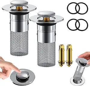 Pop-Up Bathroom Sink Stopper and Hair Catcher