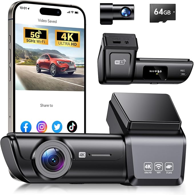 F8 Dual Dash Cam (4K Front + 1080P Rear)