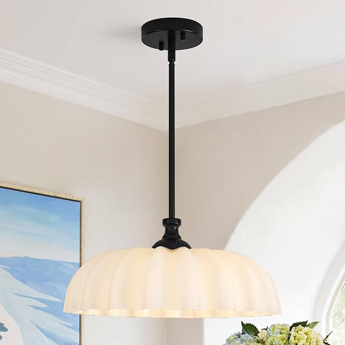 Vintage Black Chandelier with Floral Glass Shades