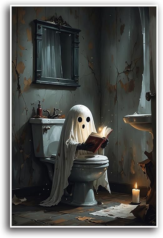 Ghost on the Toilet Canvas Painting