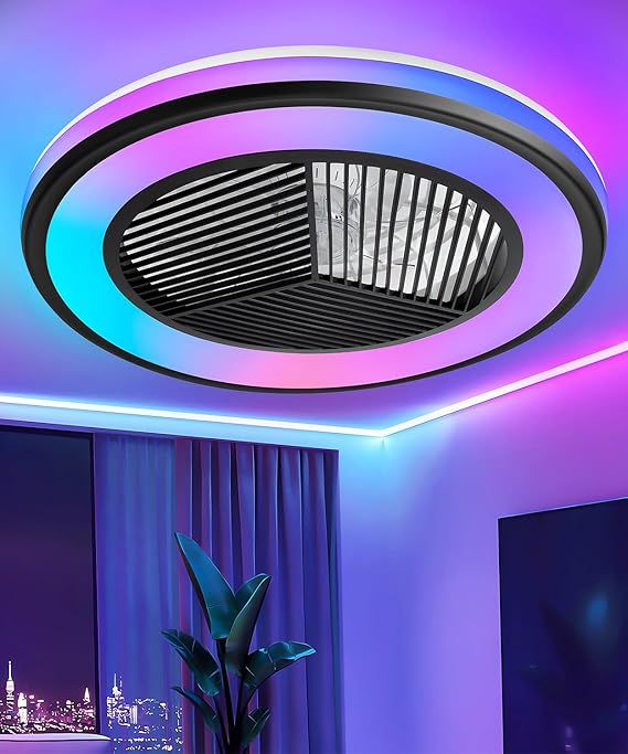 20″ Low Profile Caged Ceiling Fan with Light