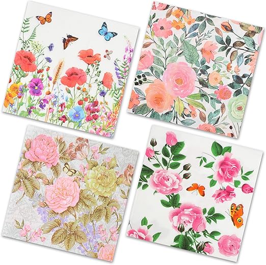 Colorful Vintage Floral Paper Napkins (40 Pack)