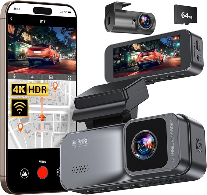 KooBaCar D17 4K Dual Dash Camera with Wi-Fi and GPS