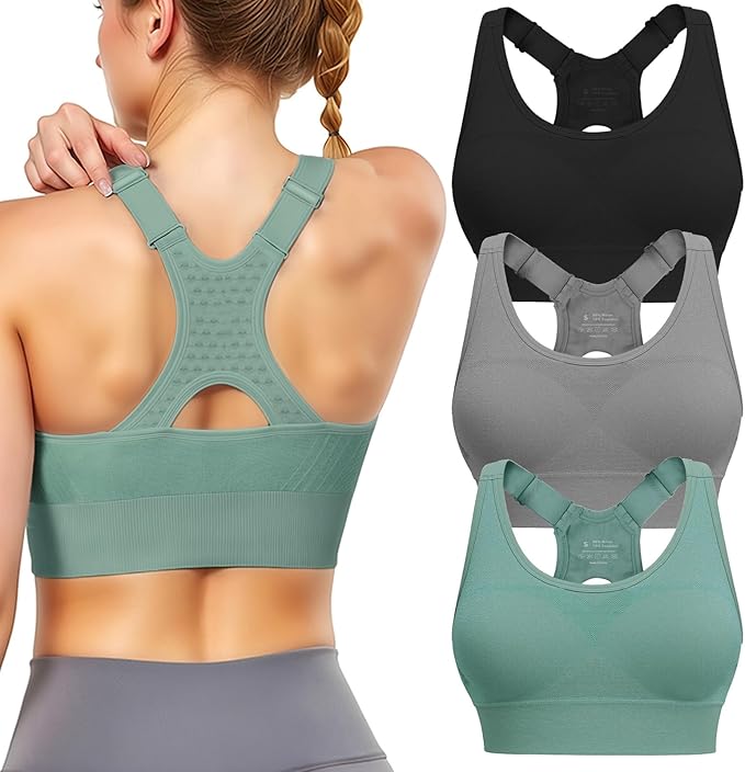 Adjustable High-Support Sports Bras (3-Pack)