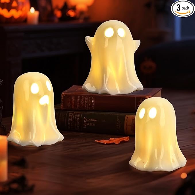 Light-Up Ceramic Ghost Halloween Decorations