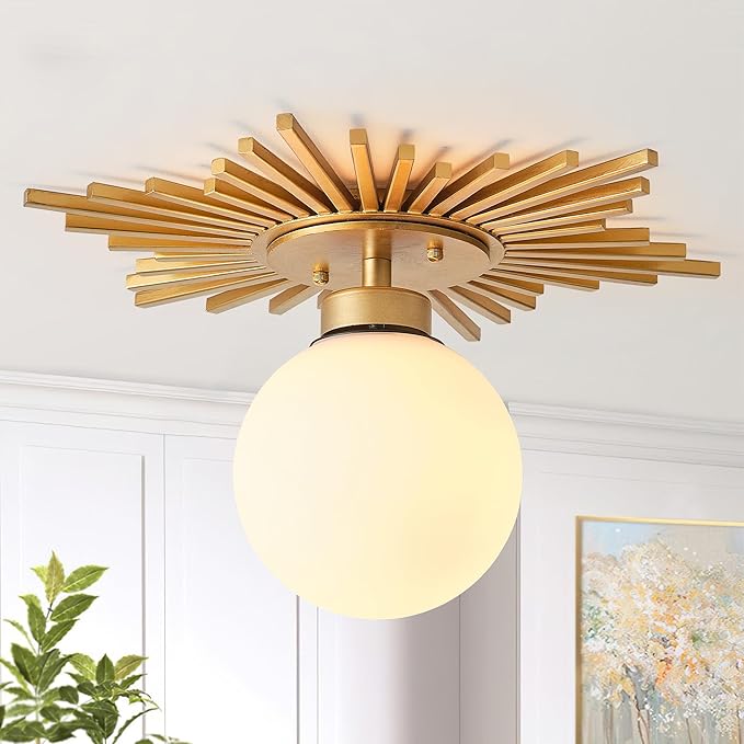 Gold Sunburst Semi-Flush Mount Chandelier