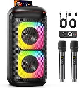 Portable Karaoke Machine with 2 Wireless Microphones