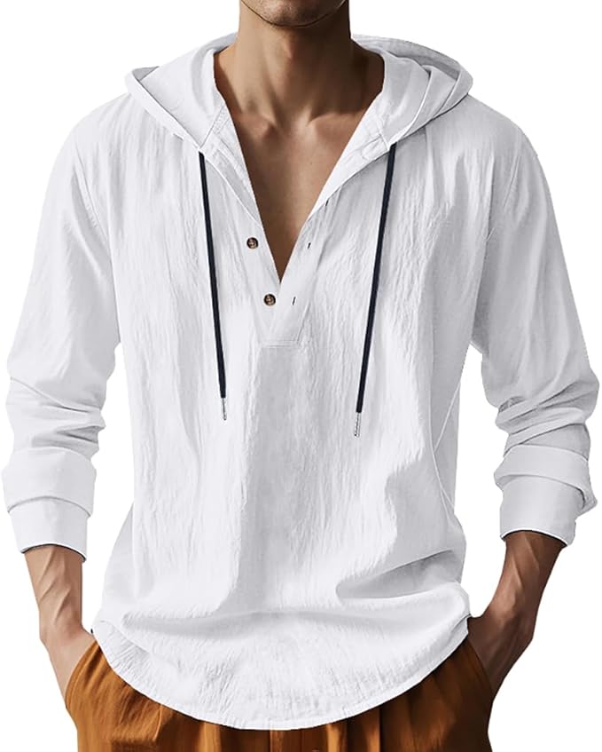 Men’s Cotton Linen Hooded Shirt