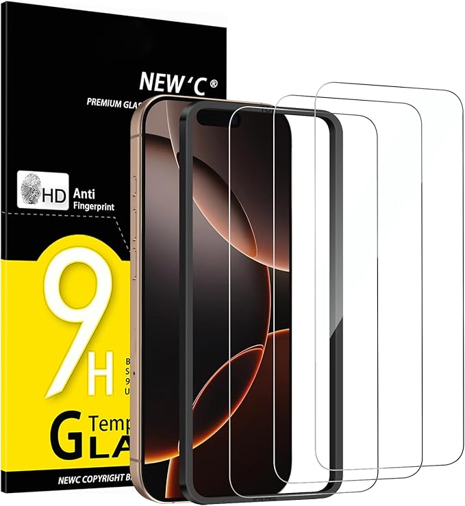 NEW’C 3 Pack Tempered Glass Screen Protector for iPhone 16 Pro (6.3″)