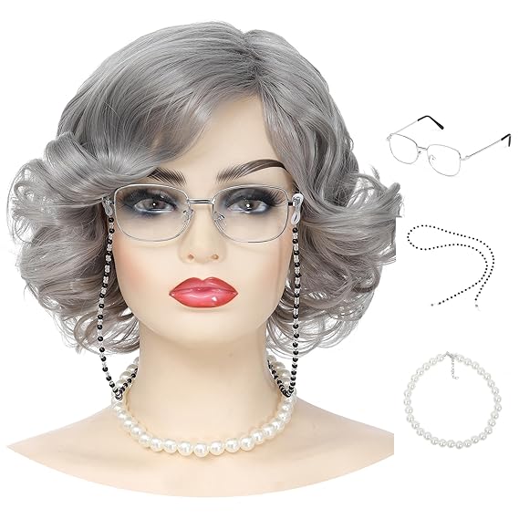 Short Gray Old Lady Wig