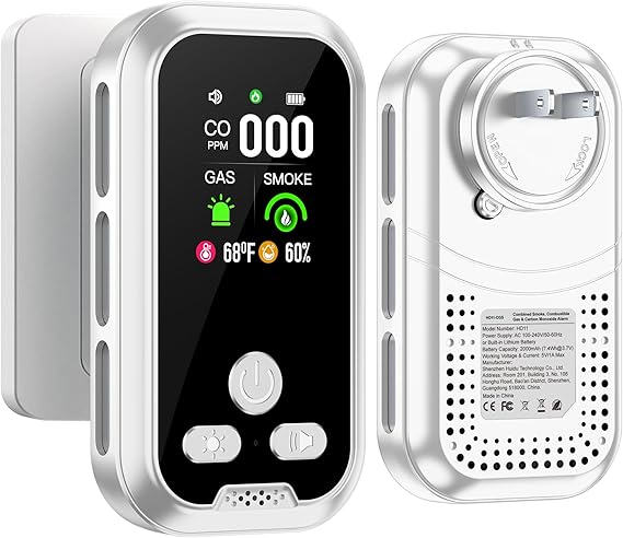 Gedsffati 5-in-1 Plug-in Smoke & Carbon Monoxide & Gas Detectorv