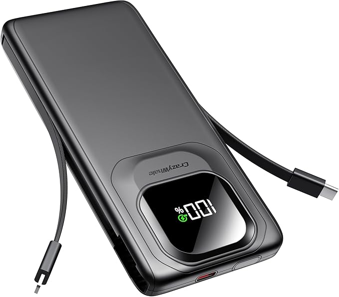 Portable Power Bank with Built-in Cables