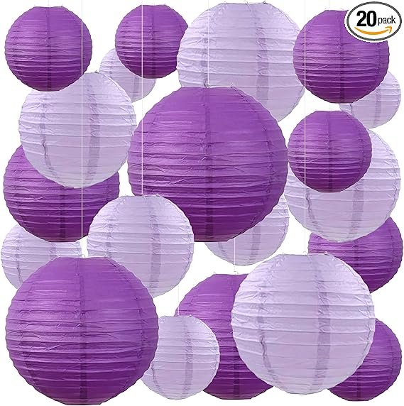 Purple and Lavender Paper Lanterns (20-Pack)