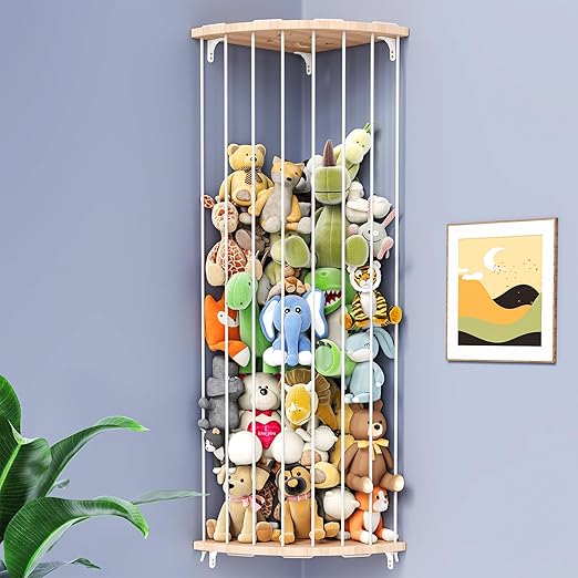 Wooden Corner Stuffed Animal Storage Shelf