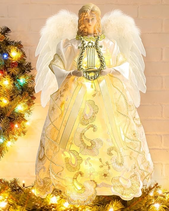 12 Inch Angel Christmas Tree Topper with Battery