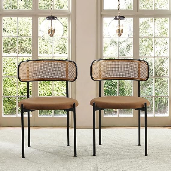 Brown Rattan Dining Chairs Set of 2