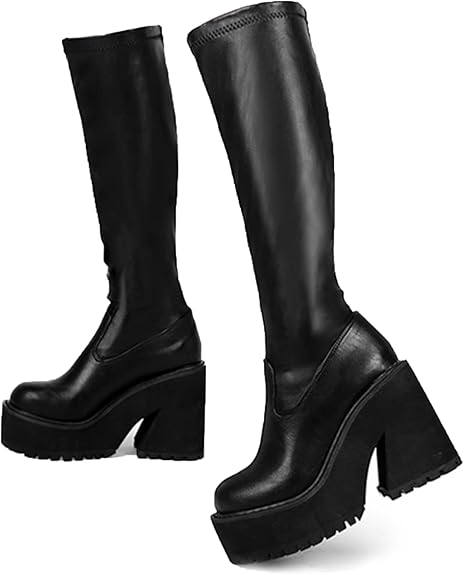 AMINUGAL Women’s Elastic Knee-High Platform Chunky Boots