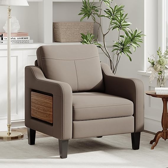Accent Chair with Foldable Side Table & Storage Pockets