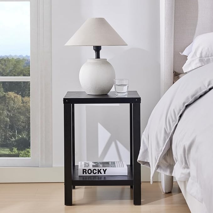 Industrial Black End Table with 2-Tier Storage