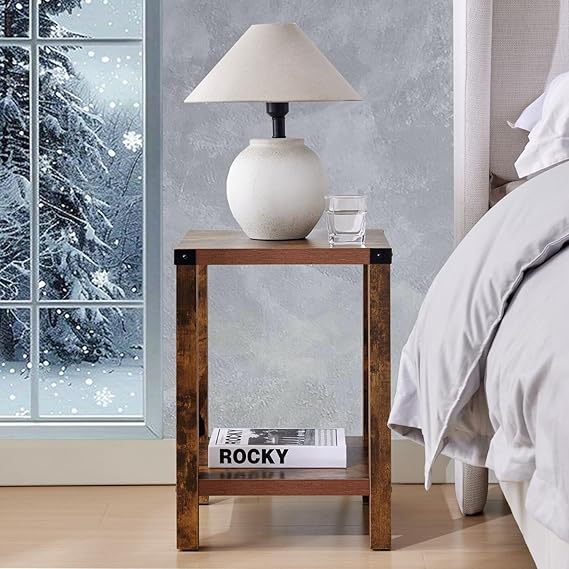 Brown Farmhouse Nightstand / End Table