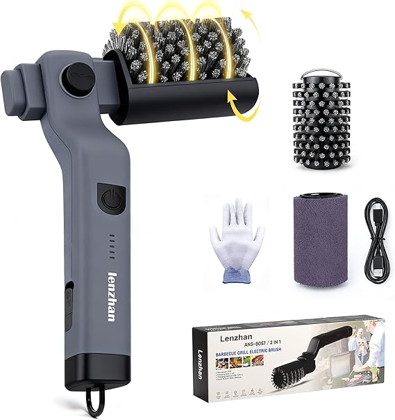 Cordless Electric Grill Brush with Adjustable Angle (Gray)