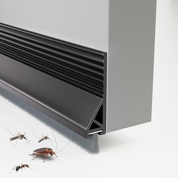 Upgraded Door Draft Stopper with Brush (1 Pack, Black)