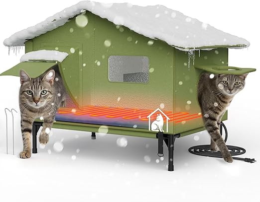 Extra-Large Heated Outdoor Cat Shelter Green