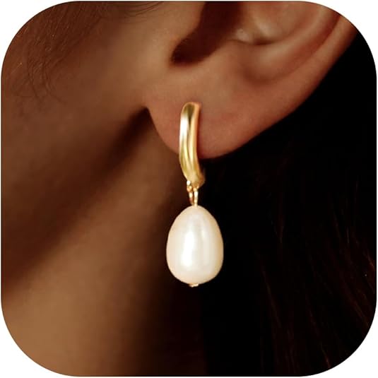 Huggie Hoop Pearl Earrings 18K Gold Plated