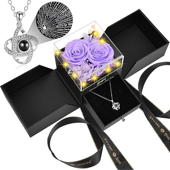 Preserved Light Purple Real Rose Gift Set