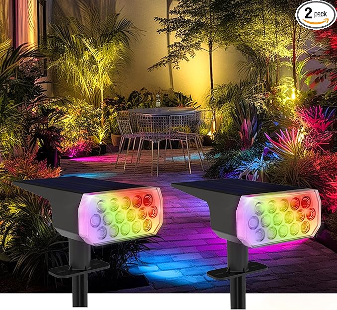 RGB Solar Spot Lights Outdoor IP65 Waterproof (2 Pack)