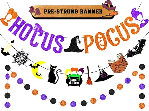 3pc Glitter Hocus Pocus Halloween Decor Kit