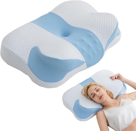 Cervical Orthopedic Memory Foam Pillow for Pain Relief (Blue)