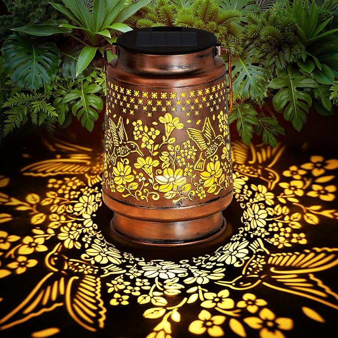 Solar Lantern Outdoor Decor with Hummingbird Design
