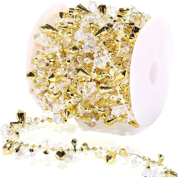 Iridescent Christmas Garland with Gold Beads