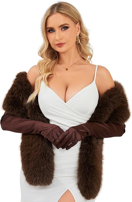 Women’s Faux Fur Collar Scarf & Long Gloves Set