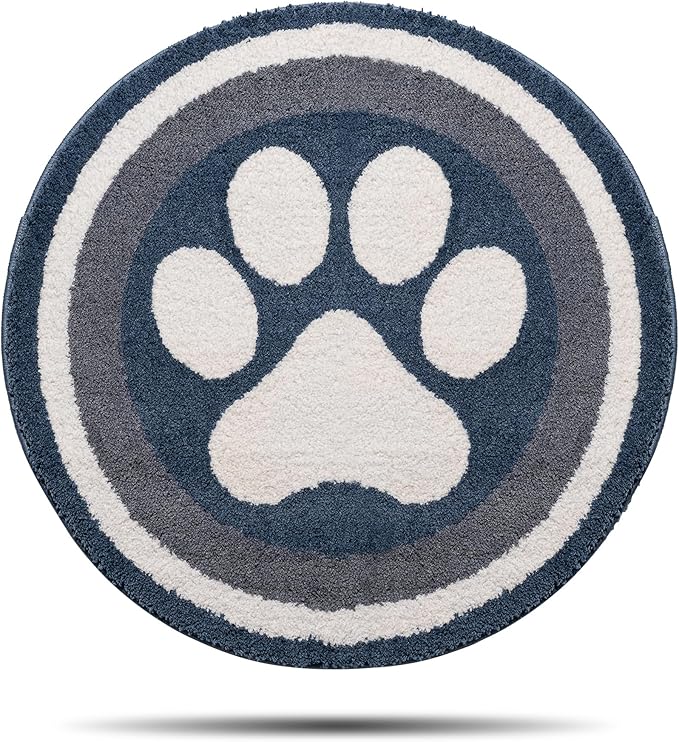 STEF Washable 36-Inch Round Paw Print Rug