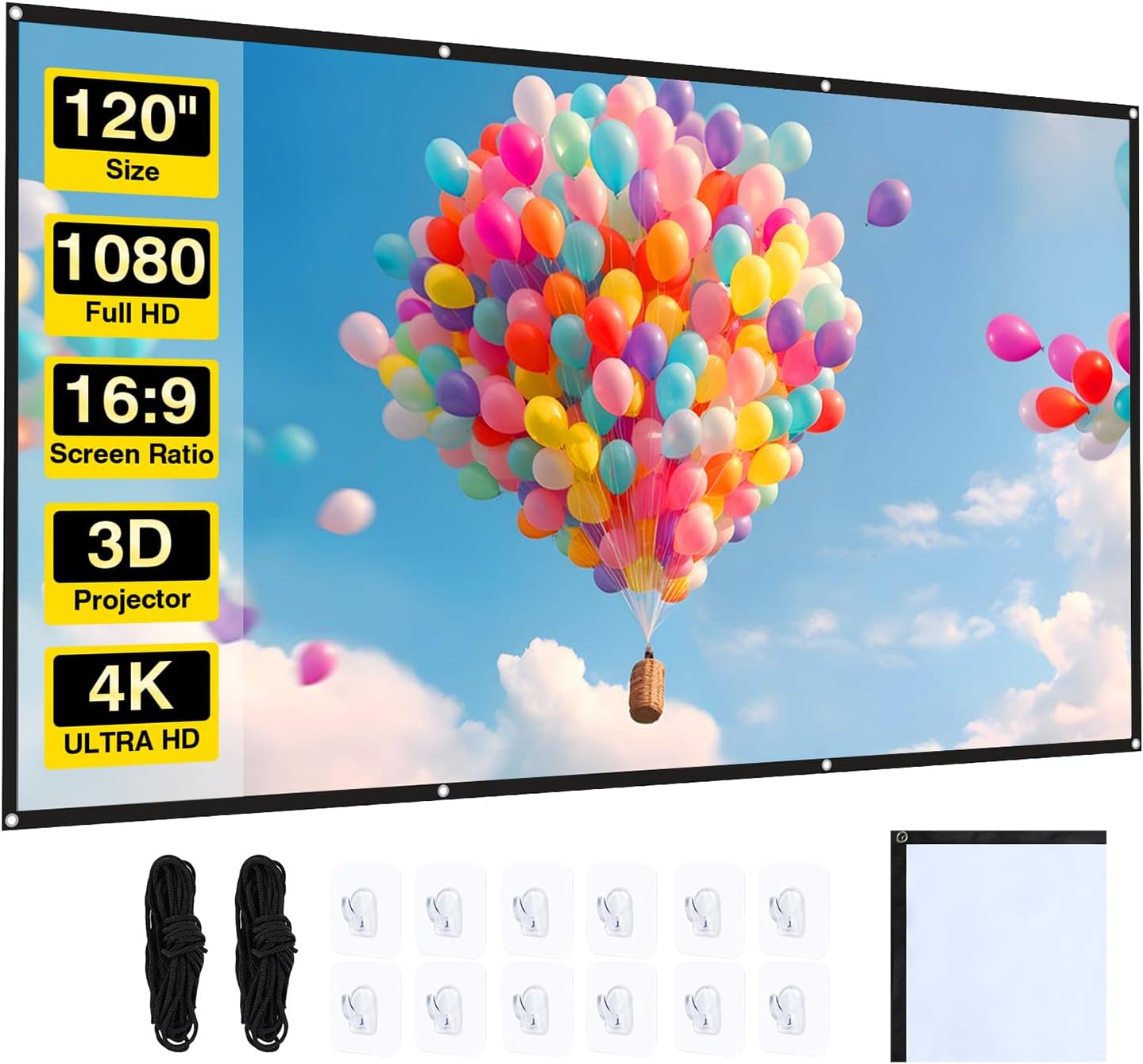 120 Inch Projector Screen 16:9 Washable Foldable