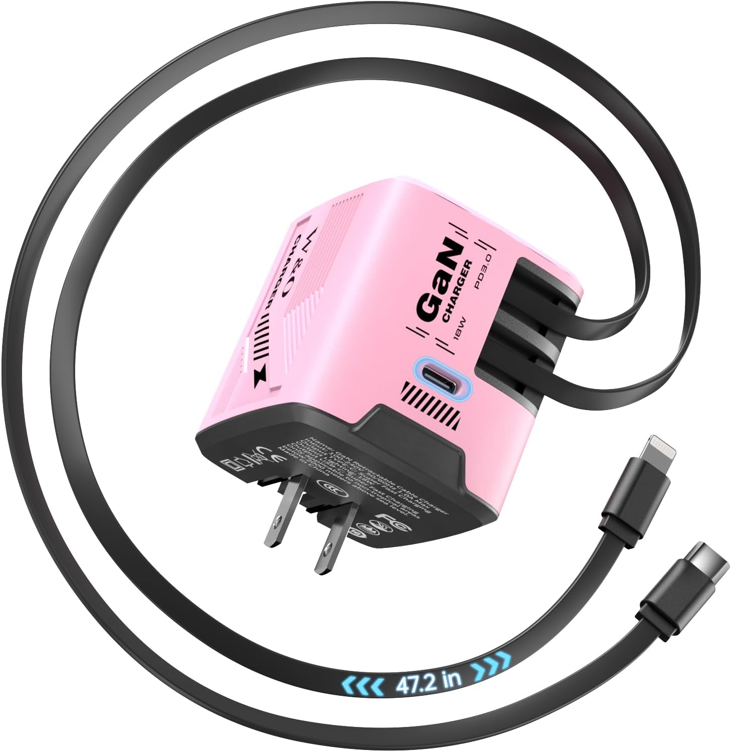 60W GaN Retractable Charger iPhone USB-C 3-in-1