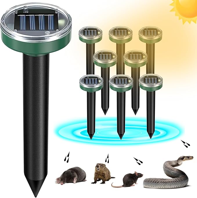 8 Pack Solar Powered Mole Repellent Stakes